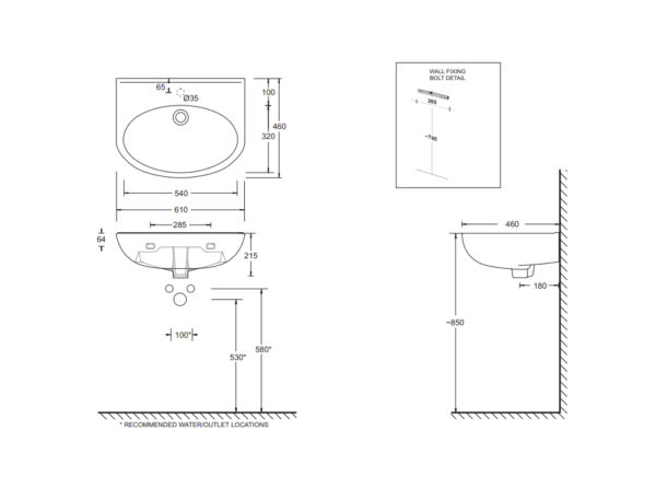 Johnson Suisse Boston Type B Medium Clinical Hand Basin with/without Taphole