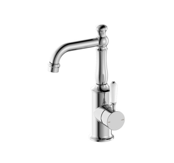 NRO69210101CH Chrome Basin Mixer with White Porcelain Lever