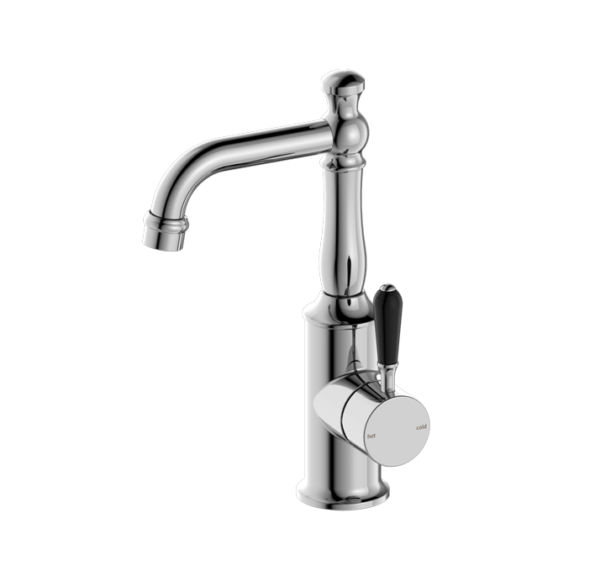 NRO69210103CH Chrome Basin Mixer with Black Porcelain Lever