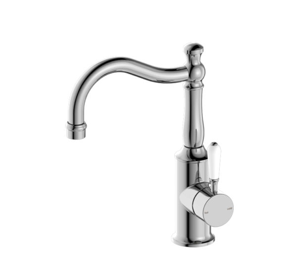 NRO69210201CH Chrome Basin Mixer Hook Spout with White Porcelain Lever