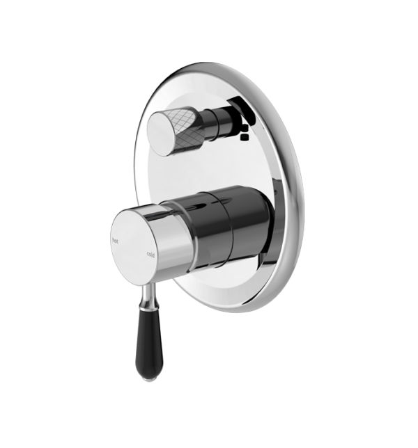 NRO692109A03CH Chrome Shower Mixer with Divertor with Black Porcelain Lever