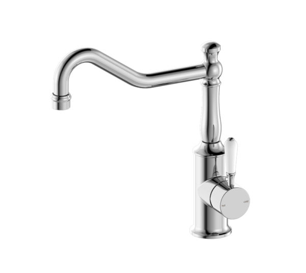NRO69210701CH Chrome Kitchen Mixer Hook Spout With White Porcelain Lever
