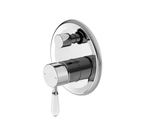 NRO692109A01CH Chrome Shower Mixer with Divertor With White Porcelain Lever