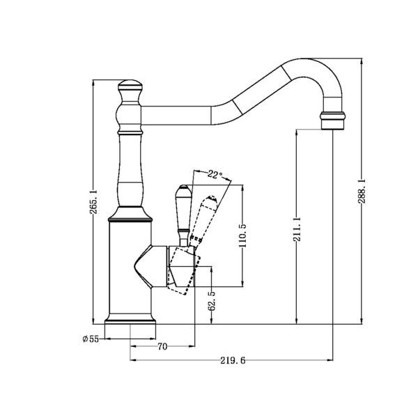 NRO69210702CH Chrome Kitchen Mixer Hook Spout With Metal Lever