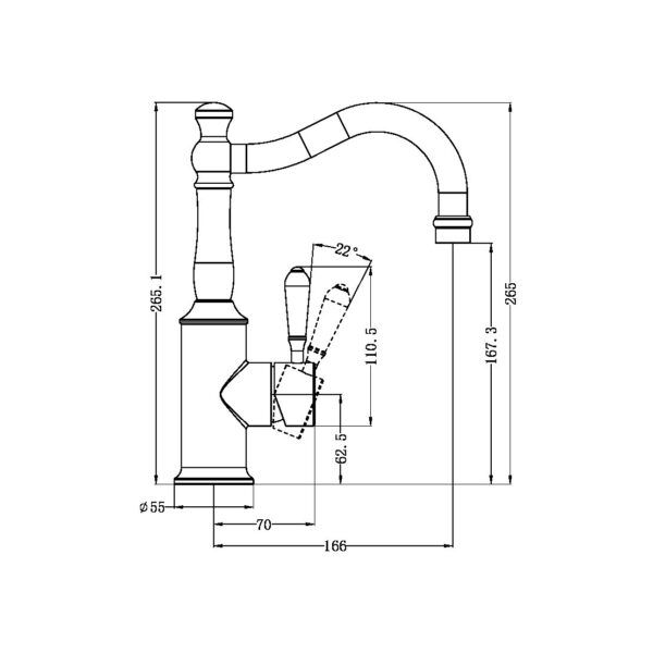 NRO69210203CH Basin Mixer Hook Spout with Black Porcelain Lever