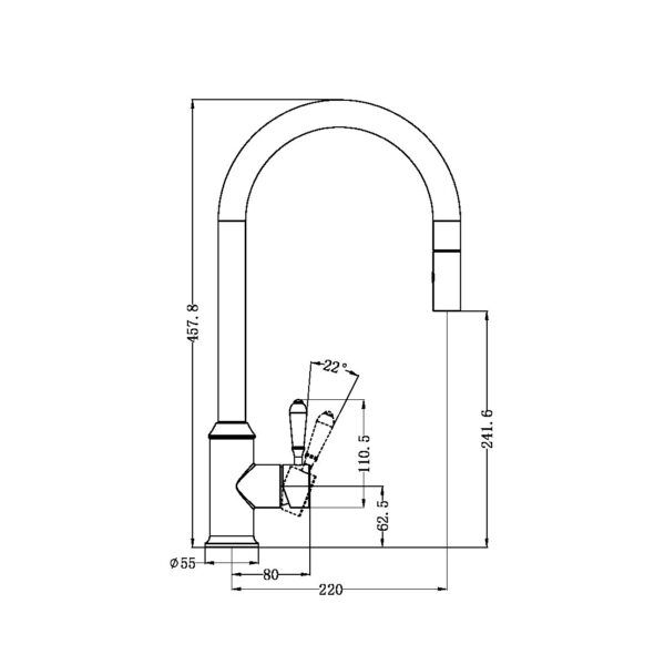 NRO69210803CH Chrome Pull Out Sink Mixer With Vegie Spray Function With Black Porcelain Lever