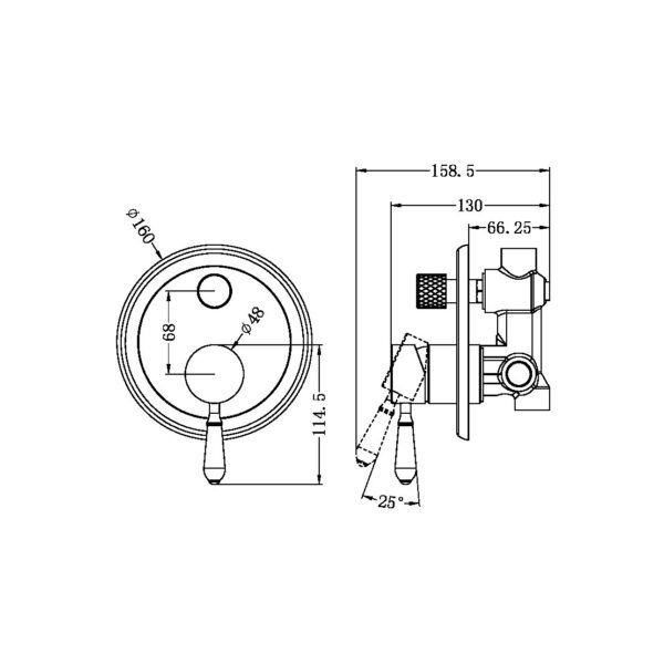 NRO692109A03CH Chrome Shower Mixer with Divertor with Black Porcelain Lever