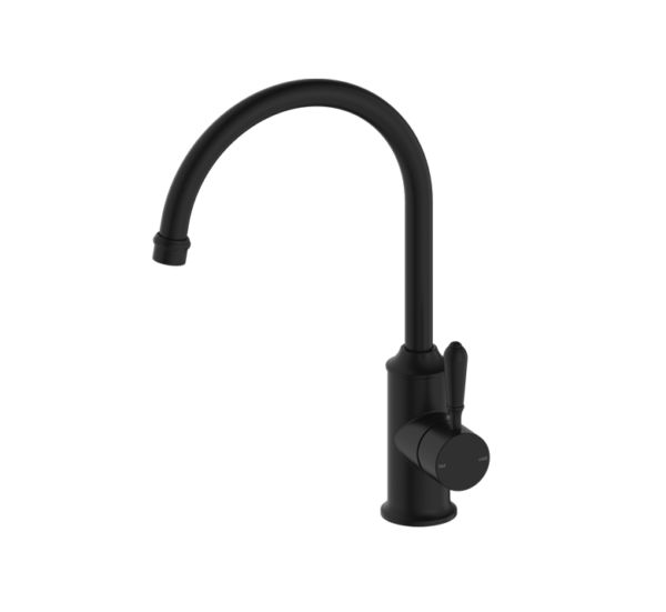 NRO69210602MB Black Kitchen Mixer Goosneck Spout With Metal Lever
