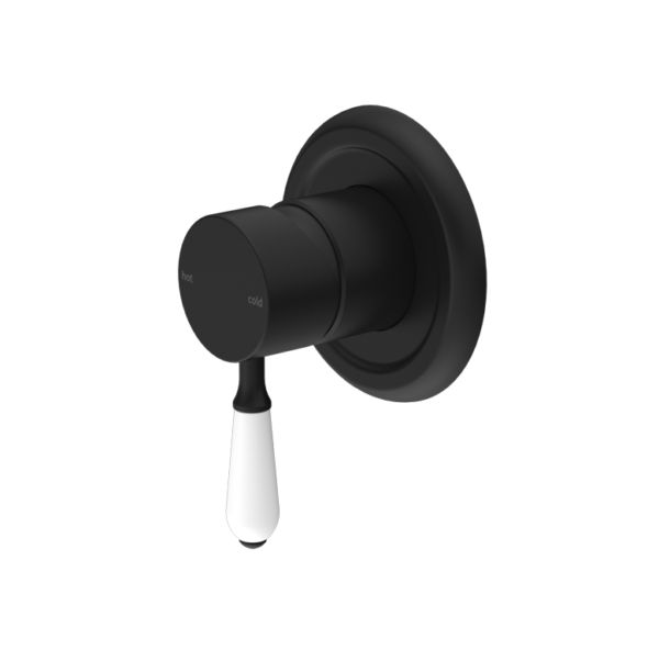 NRO69210901MB Black Shower Mixer with White Porcelain Lever