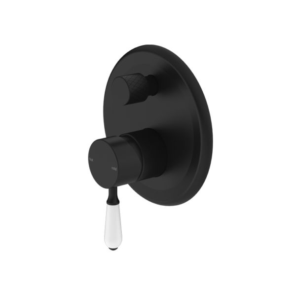NRO692109A01MB Black Shower Mixer with Divertor with White Porcelain Lever