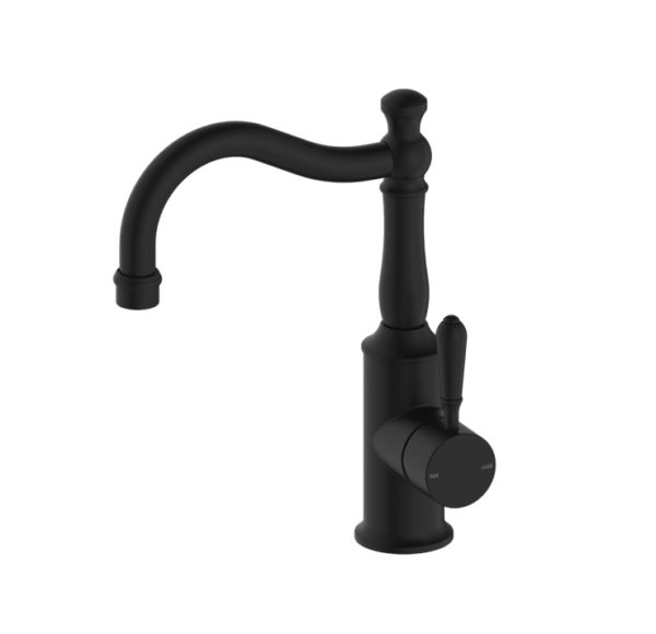 NRO69210202MB Black Basin Mixer Hook Spout With Metal Lever
