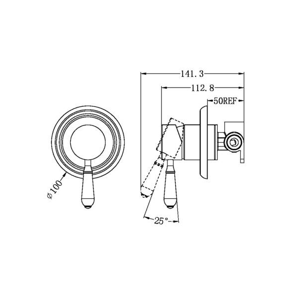 NRO69210903CH Chrome Shower Mixer with Black Porcelain Lever
