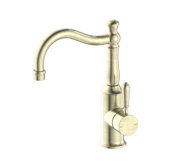 NRO69210202AB Aged Brass Basin Mixer Hook Spout With Metal Lever