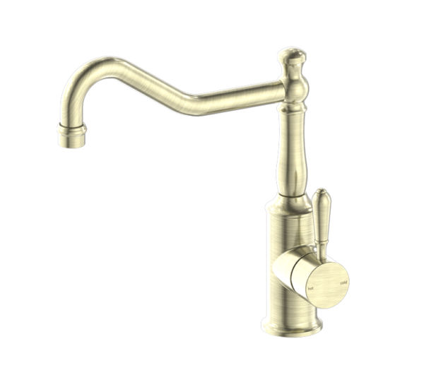 NRO69210702AB Aged Brass Kitchen Mixer Hook Spout With Metal Lever