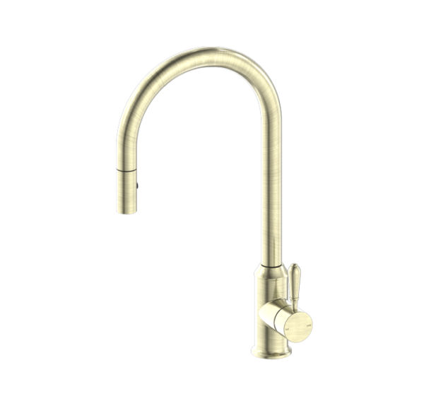 NRO69210802AB Aged Brass Pull Out Sink Mixer With Vegie Spray Function With Metal Lever