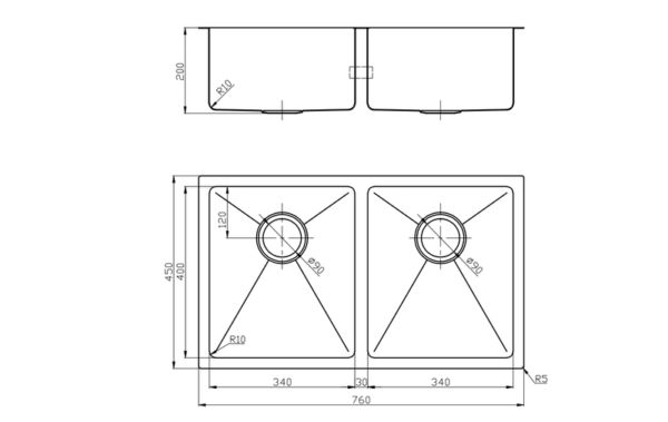 BV7644 Double Bowls Kitchen Sink 760x440mm - Different Colours
