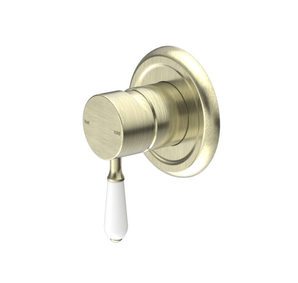 NRO69210901AB Aged Brass Shower Mixer with White Porcelain Lever