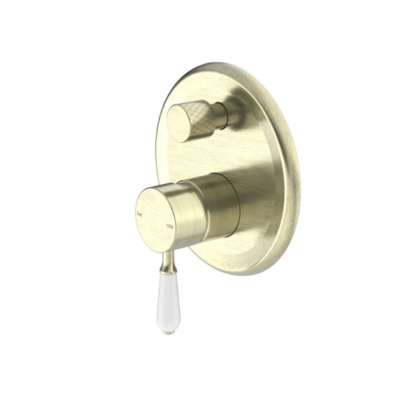 NRO692109A01AB Aged Brass Shower Mixer With Divertor with White Porcelain Lever