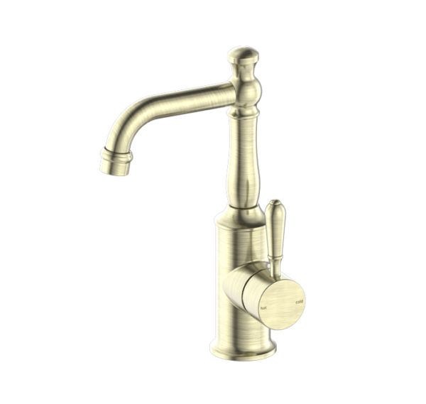 NRO69210102AB Aged Brass Basin Mixer with Metal Lever