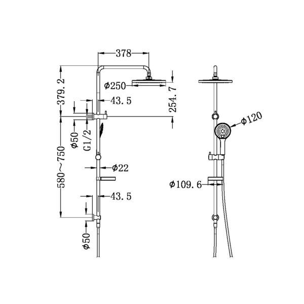 NRO23210 Chrome Round Multi Function Shower Rail