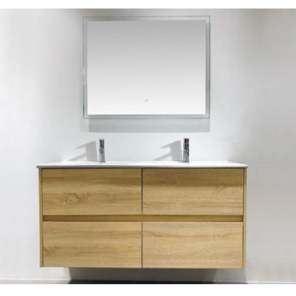 EC Nutro Wooden Finish Wall Hung Vanity Double Bowls - 1200x460mm