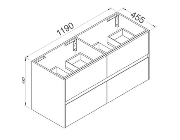EC Nutro Wooden Finish Wall Hung Vanity Double Bowls - 1200x460mm