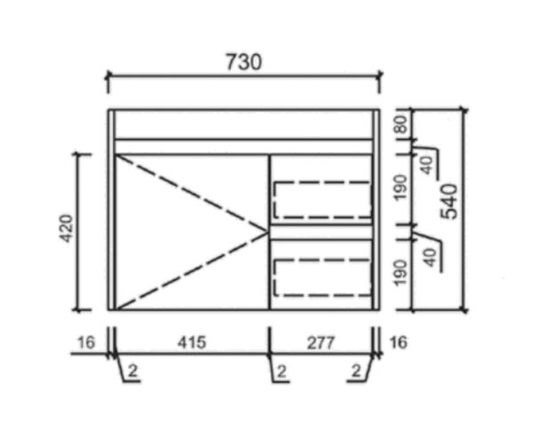 AU21 Compact Wall Hung Vanity - 750x360mm (L/R)