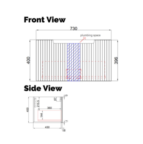 AUWH44 Wall Hung Vanity - 750mm