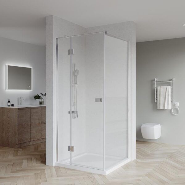SS17 - Brushed Nickel Semi Frameless Front & Return Shower Screen - 1150x850mm (Suit On 1200x900 Base)