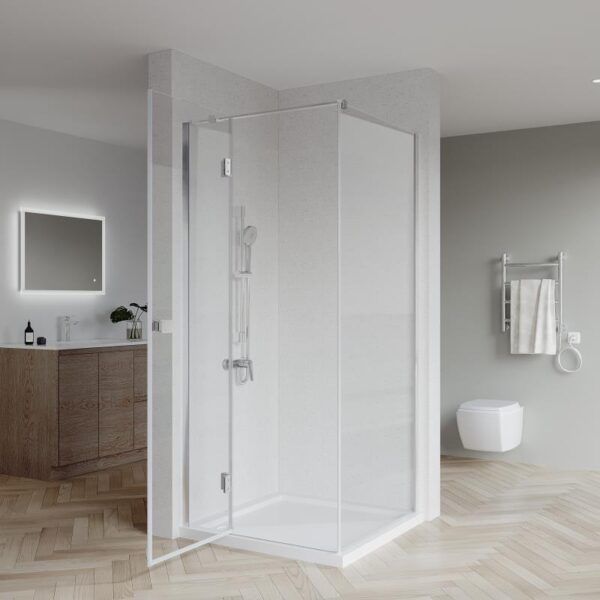 SS17 - Brushed Nickel Semi Frameless Front & Return Shower Screen - 1150x850mm (Suit On 1200x900 Base)