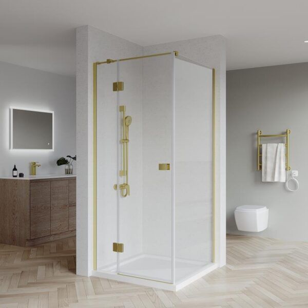 SS17 - Brushed Gold Semi Frameless Front & Return Shower Screen - 1150x850mm (Suit On 1200x900 Base)