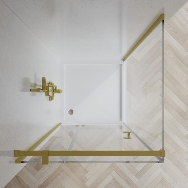 SS17 - Brushed Gold Semi Frameless Front & Return Shower Screen - 1150x850mm (Suit On 1200x900 Base)