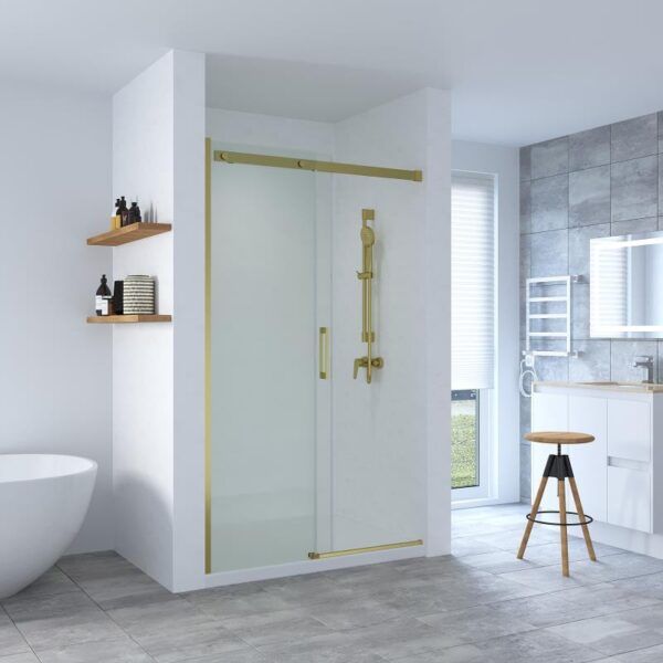 SS20 - Brushed Gold Wall to Wall Front Only Sliding Shower Screen - Multiple Sizes (1130-1750mm)