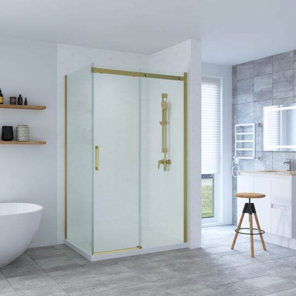 SS20 - Brushed Gold Sliding Door Shower Screen - 1150x850mm (Suit On 1200x900 Base)