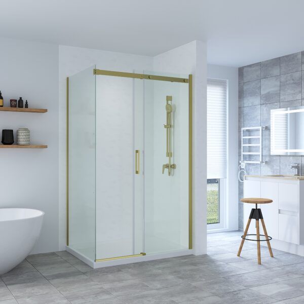 SS20 - Brushed Gold Sliding Door Shower Screen - 1150x850mm (Suit On 1200x900 Base)
