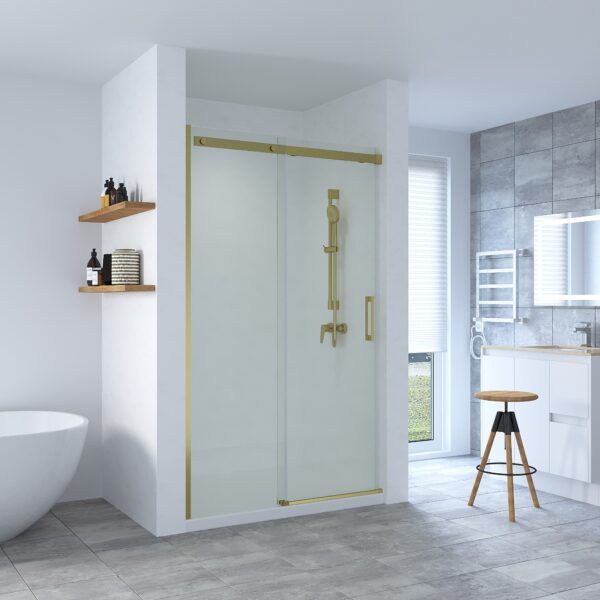 SS20 - Brushed Gold Wall to Wall Front Only Sliding Shower Screen - Multiple Sizes (1130-1750mm)