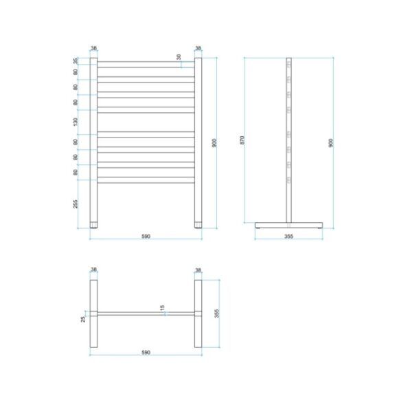 Thermogroup 240Volt Straight Flat Free-Standing Heated Towel Rail