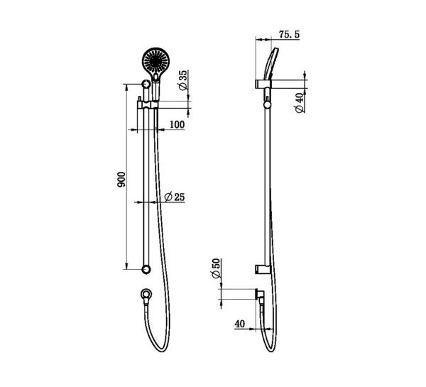 NRO004BN Care Brushed Nickel 25mm Grab Rail and Adjustable Shower Rail Set 900mm