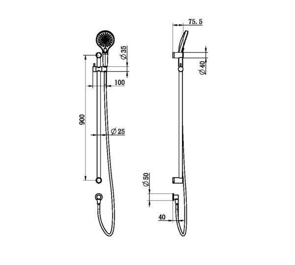 NRO004CH Care Chrome 25mm Grab Rail and Adjustable Shower Rail Set 900mm