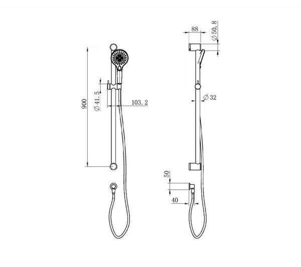 NRO005BN Care Brushed Nickel 32mm Grab Rail and Adjustable Shower Rail Set 900mm