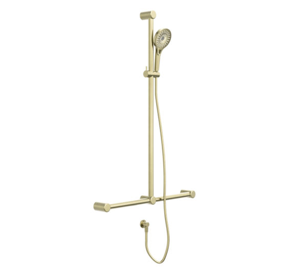 NRO006BG Brushed Gold Round Care 32mm T Bar Grab Rail and Adjustable Shower Rail
