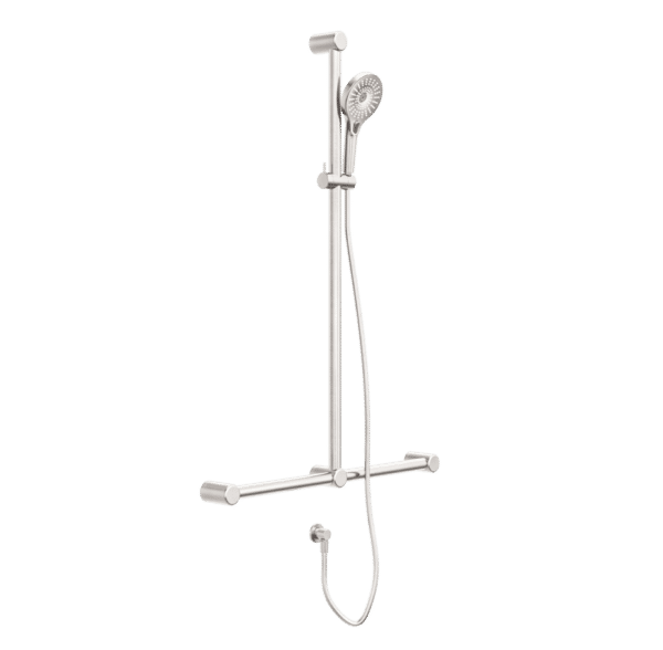 NRO006BN Care Brushed Nickel 32mm T Bar Grab Rail and Adjustable Shower Set 1100x750mm