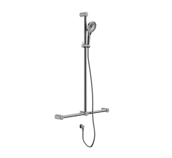 NRO006CH Care Chrome 32mm T Bar Grab Rail and Adjustable Shower Set 1100x750mm