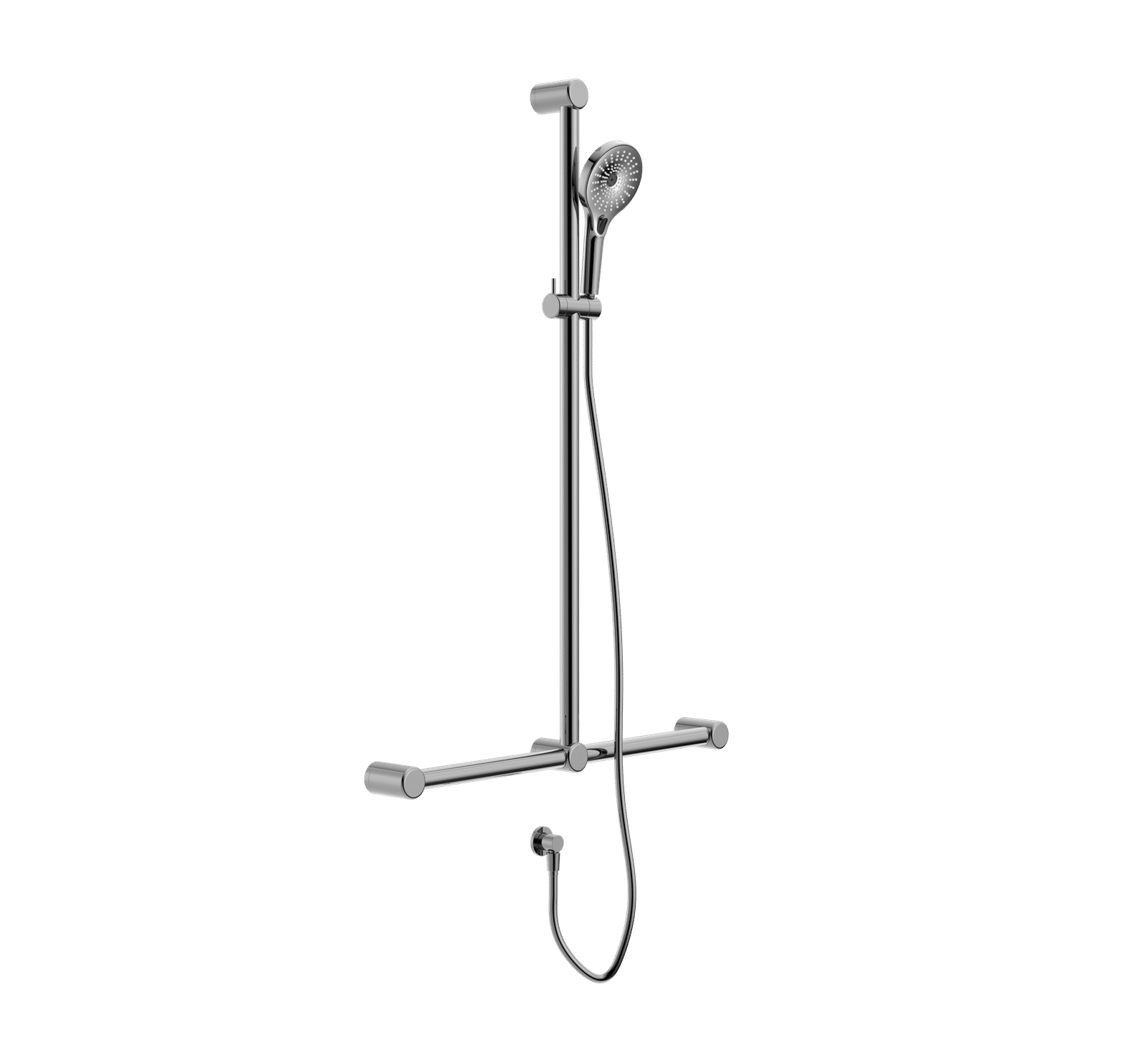 NRO006CH Care Chrome 32mm T Bar Grab Rail and Adjustable Shower Set 1100x750mm