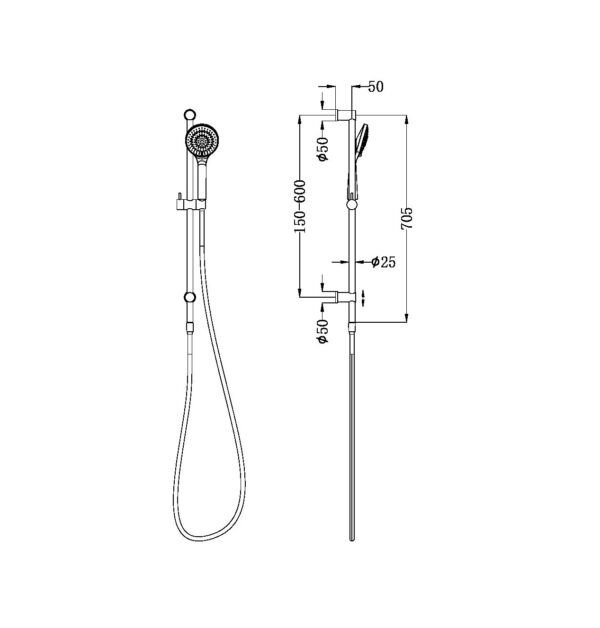 NRO221905ABG Brushed Gold Round Shower Rail with Air Shower