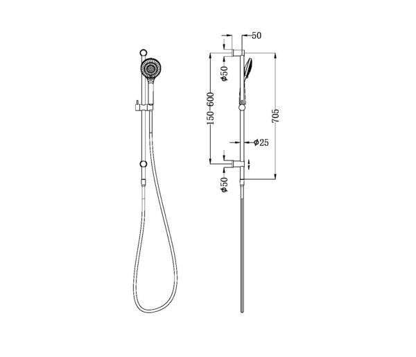 NRO221905ABN Brushed Nickel Shower Rail with Air Shower