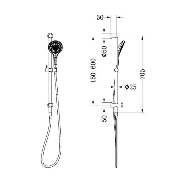 NRO221905GBN Brushed Nickel Shower Rail with Air Shower