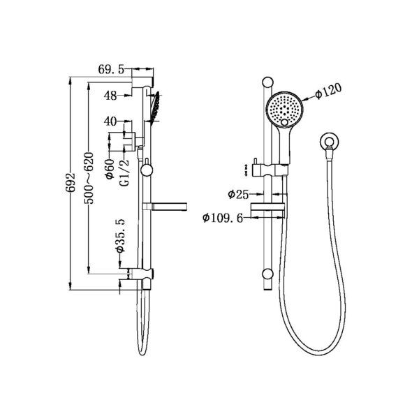 NRO232105ABN Brushed Nickel Rail Shower