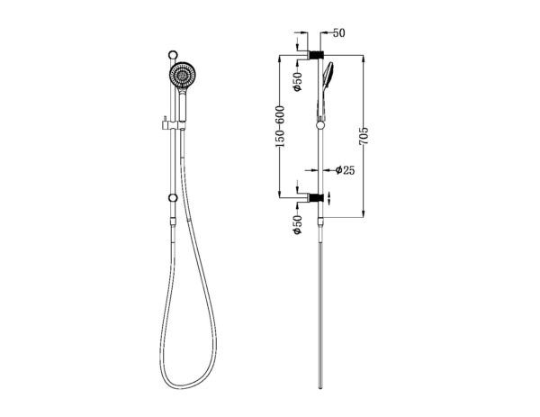 NRO251905ABN Brushed Nickel Shower Rail with Air Shower