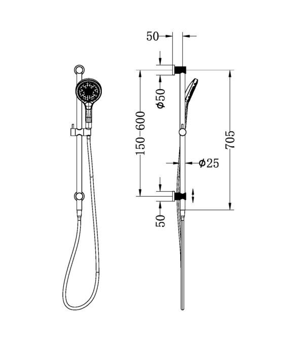 NRO251905GBG Brushed Gold Round Shower Rail with Air Shower